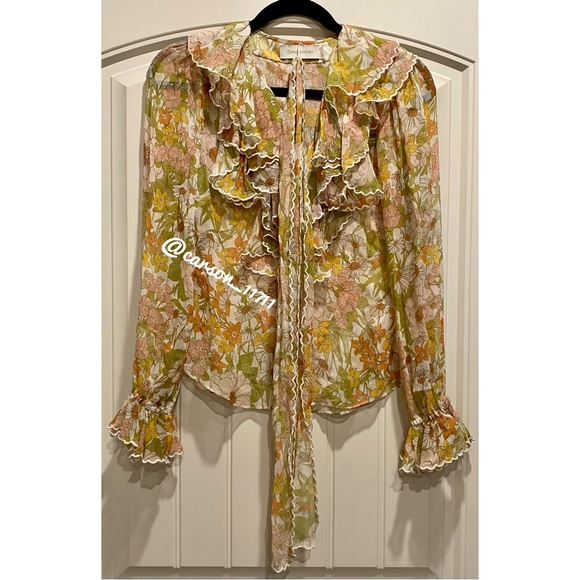 Zimmermann Pink Meadow Ruffle Scalloped Blouse 0 - Picture 7 of 10